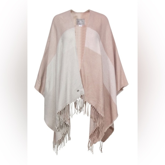 🆕 Soia & Kyo Light Pink & Cream Colorblocked Open Poncho W/ Scarf Hem OS Shawl - Picture 1 of 11